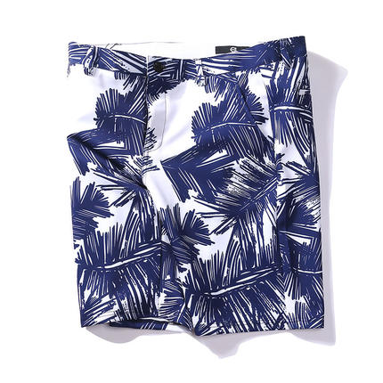 2023 Blue Palm Hawaiian Graphic Floral Polyester Shorts For Men | PILAEO
